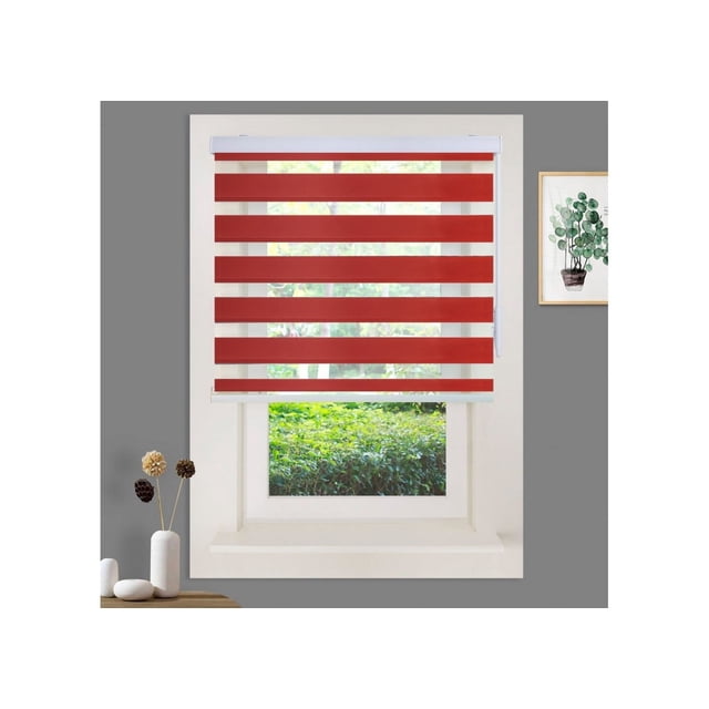 WYMO Zebra Blinds 57 x 24 INCH - Sheer Horizontal Blinds and Shades for Daytime and Nighttime - Light Filtering Roller Shades for Windows - Red - Manual Control Stick