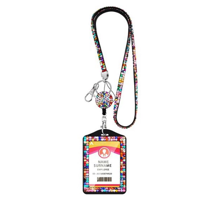 New Rhinestone Badge Holder ID Lanyard Bling Crystal Necklace Strap Badge Card Holder Protector Case Retractable Hanging Rope Multicolor-riser