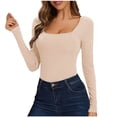 thumbnail image 4 of Womens Long Sleeve Tops 2026 Fall Winter Basic Square Neck Fitted Breathable Undershirt T Shirt, 4 of 7