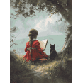 thumbnail image 1 of Girl Reading With Cat Library Canvas Wall Art 15.75x11.81 Inches, 1 of 8