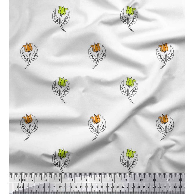 Soimoi Modal Satin Fabric Leaves & Floral Block Print Sewing Fabric Yard 42 Inch Wide