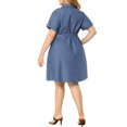 thumbnail image 3 of Unique Bargains Women's Plus Wrap Belted High Waist Chambray Dress, 3 of 6