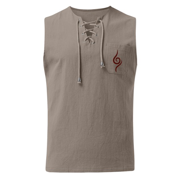 Tank Top for Men, Men Summer Drawstring Pocket Solid Color Printed Sleeveless Tank Top Casual Shirt