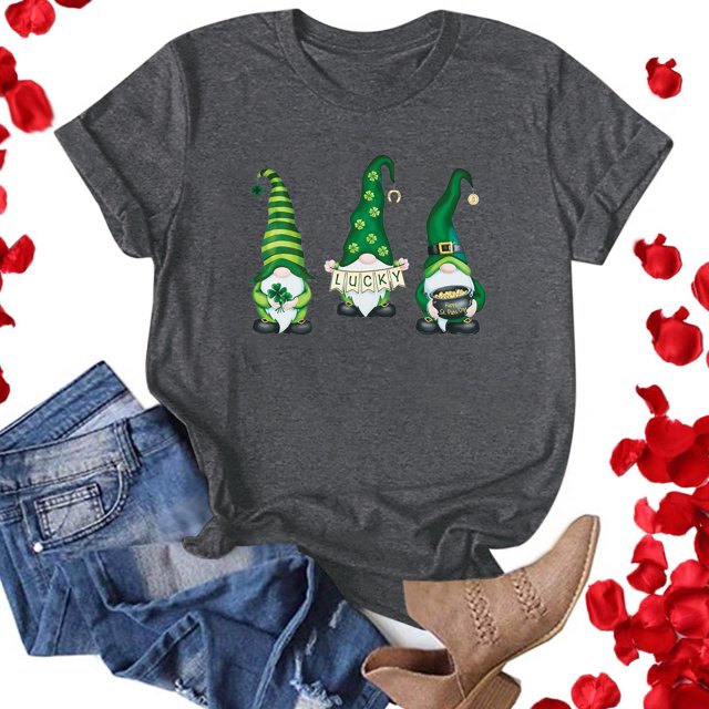 T-Shirt de la Saint-Patrick pour Femmes Mode Saint-Patrick Imprimé Col Rond Manches Courtes T-Shirt Décontracté Haut T-Shirts de la Saint-Patrick pour Femmes