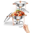 thumbnail image 1 of Ensemble de 2 Buffets à Réchaud, Vaisselle Ronde de 5 Qt en Acier Inoxydable avec Couvercles, Porte-Couvercles, Ustensiles, Réchauds de Buffet Rose Doré pour Traiteur, Fêtes, Mariages, Dîners, 1 of 9