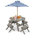 thumbnail image 1 of Costway Ensemble de Table en Bois pour Enfants avec Table Octogonale 4 Tabourets et Parasol Amovible et Ajustable Gris, 1 of 10