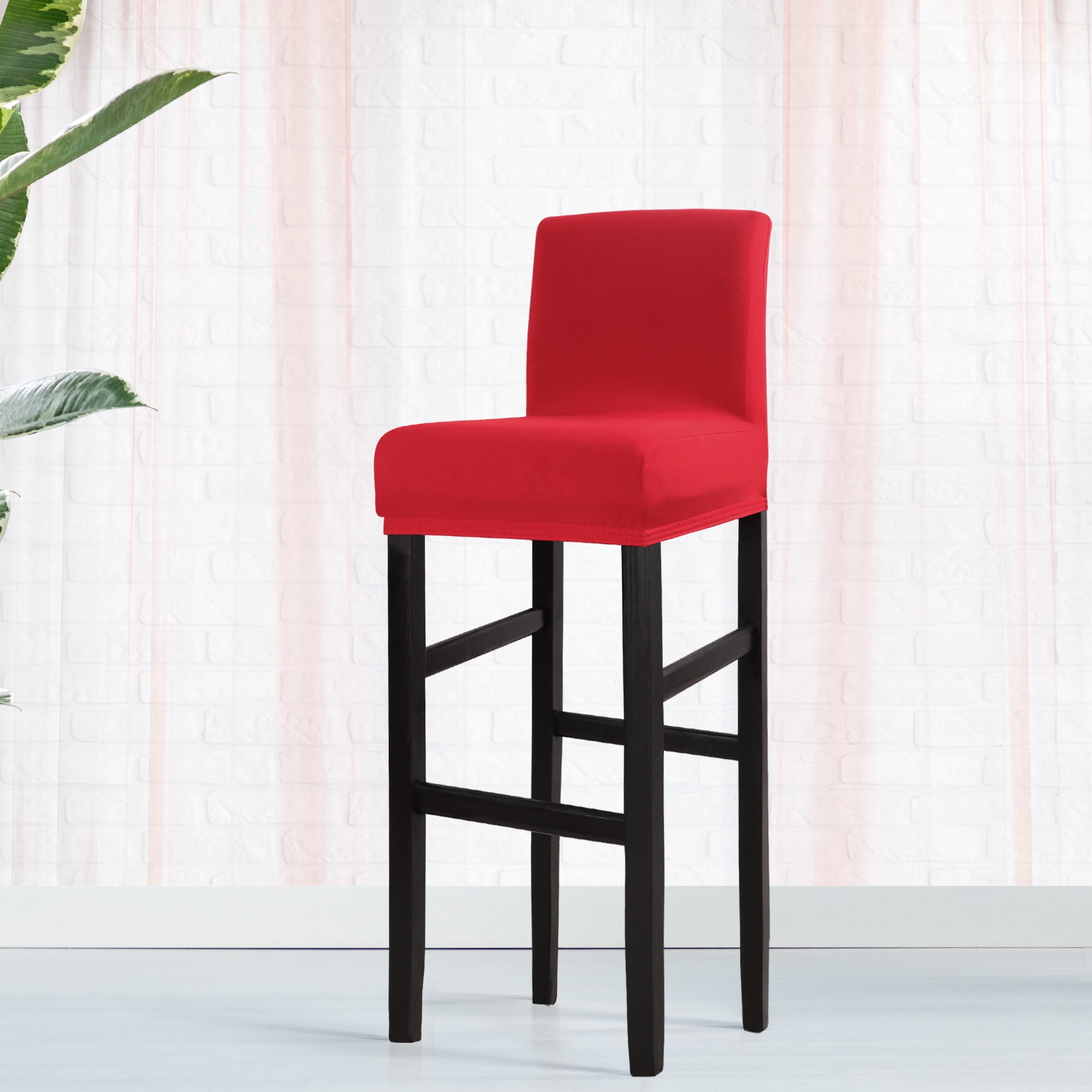 PiccoCasa Stretch Spandex Bar Stool Cover for Short Back Chair Red 1