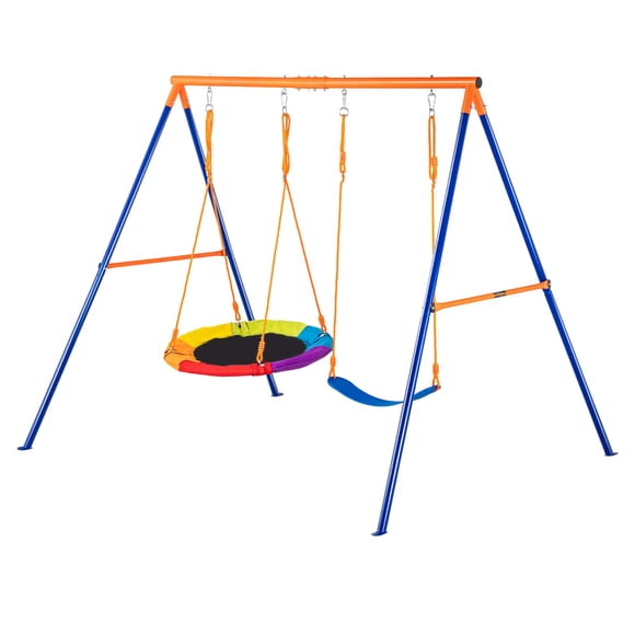 KFFKFF Swing Sets for Backyard 1 Saucer 1 Belt Swing Seat A-Frame Metal Stand