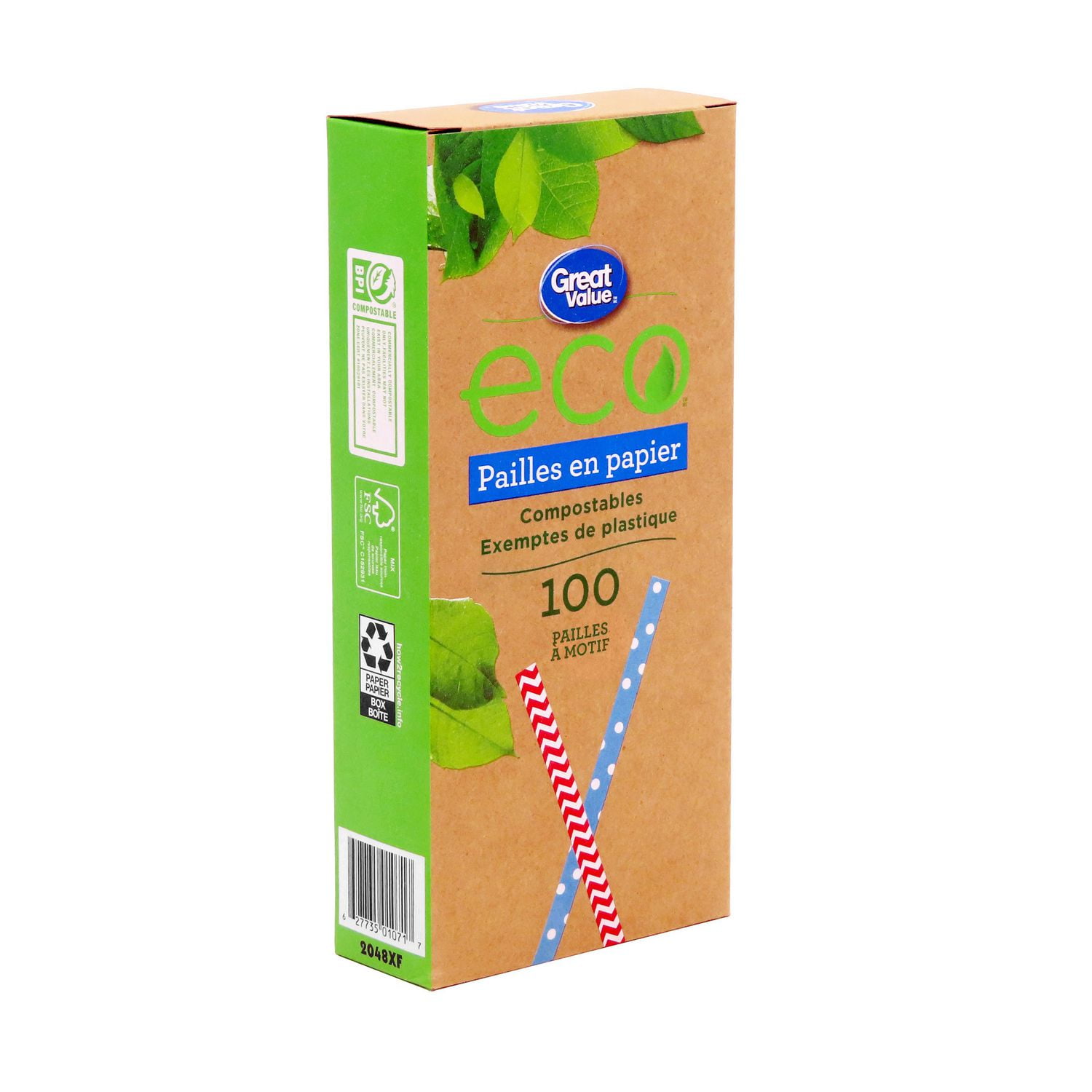 Great Value Pailles en Papier à Motif, 100 Pailles