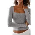 thumbnail image 1 of Fortune Femmes Col Rond Manches Longues Basique Slim Fit T-Shirts Solide Crop Top, 1 of 4