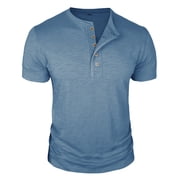 Jalioing Men's Short Sleeve Shirt Solid Classic Button Crew Neck T Shirt Summer Business Casual Work Tops