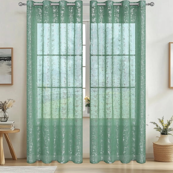Silver Foil Sheer Curtains 96 Inches Long,Semi Sheer Curtains for Living Room Light Filtering,Luxury Metallic Bronzing Treatment Panels for Home Window Decoration,100cm*250cm