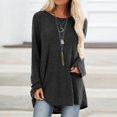 thumbnail image 2 of T-Shirt Décontracté à Col Rond pour Femmes, Manches Longues Amples, Blouse Unie, Hauts Amples d'Été Grande Taille pour Femmes en Solde, 2 of 6