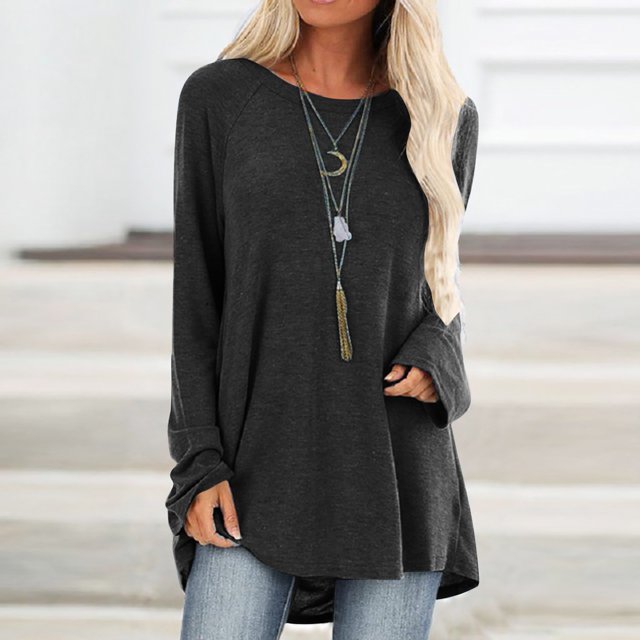 yievot T-Shirt Décontracté à Col Rond pour Femmes, Manches Longues Amples, Blouse Unie, Hauts et Blouses pour Dames, chandail-Over, Mode Urbaine