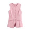 thumbnail image 1 of Gupgi Women Long Waistcoat Button Down Vest Sleeveless Round Neck Solid Color Slim Fit Tank Tops, 1 of 8