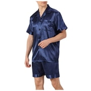 FhsagQ Pajamas Pajamas for Men Pack Sleepwear White Mens Large Size Loose Homewear Summer Mens Breathable Thin Short Sleeved Shorts Mens Pajamas Sleepwear Pack Xl Comfortsoft Blue XL