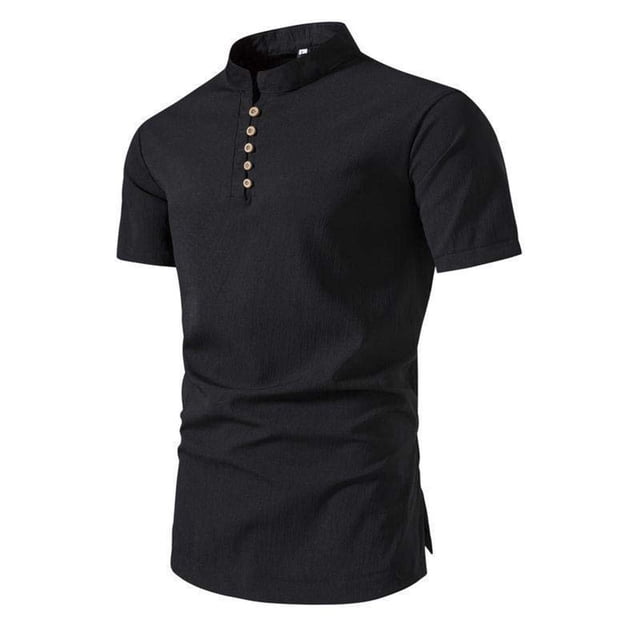 T-Shirt Homme Manches Courtes Couleur Unie Col à Revers Mode Automne