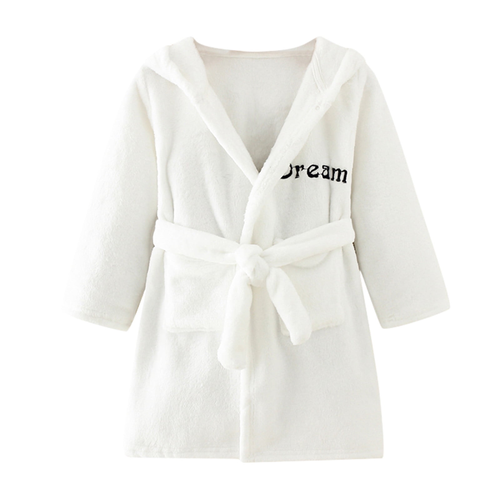 Hiiyo Toddler Girls Flannel Bathrobe Hooded Thick Warm Night-Robe Sleepwear Pajama Robe