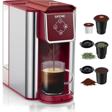 SIFENE 3 in 1 Single Serve Coffee Maker: Coffee Machine Compatible with K Cup Capsules & Grounds, Instant Coffee Pot, Tea Maker Brewer - Removable 50 Oz Water Reservoir, 120V 1150W, Red