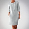 thumbnail image 2 of Daiosportswear Robe en Lin et Coton pour Femmes, Robe Chemise à Boutons à Manches Longues, Col Rond, Robe Habillée Décontractée Mini avec Robe Femme, Robes pour Femmes Blanc Moyen(m), 2 of 5