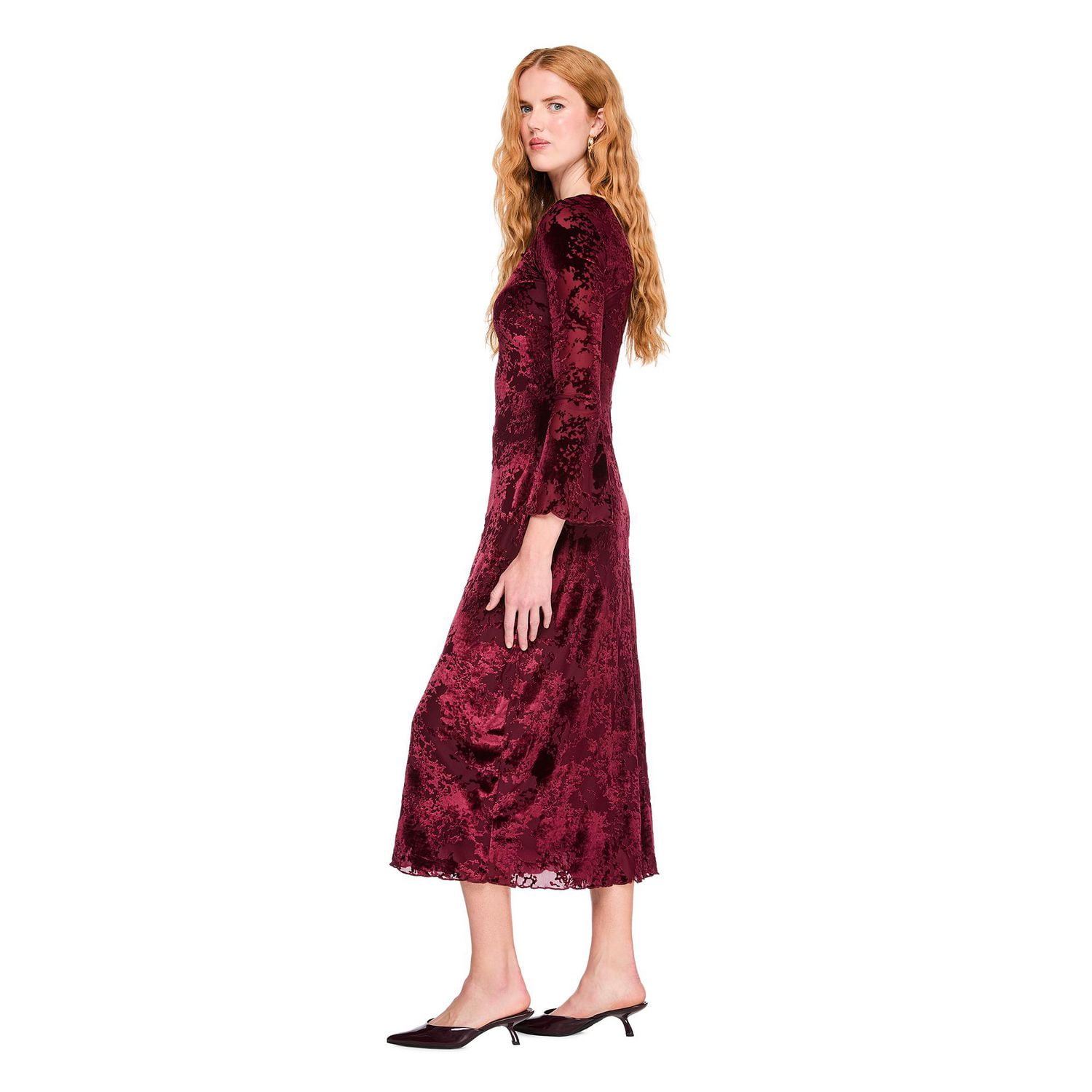 Robe longue en velours teint par dévorage George pour femmes