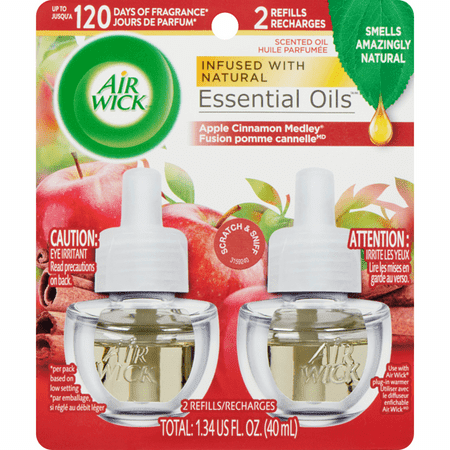 Désodorisant à Brancher, Recharges d'Huile Parfumée, Assortiment Pomme-Cannelle, 2 Recharges