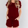 thumbnail image 2 of Fridja Woman's Summer Short Sleeve Solid Color Backless Casual Loose Jumpsuit, 2 of 5