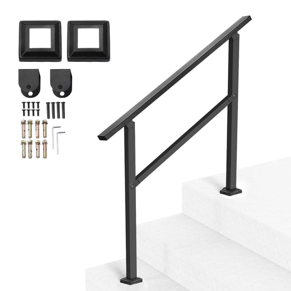 VEVOR Outdoor Handrails for 2-3 Step Stairs Black Square Tube Easy Install for Senior