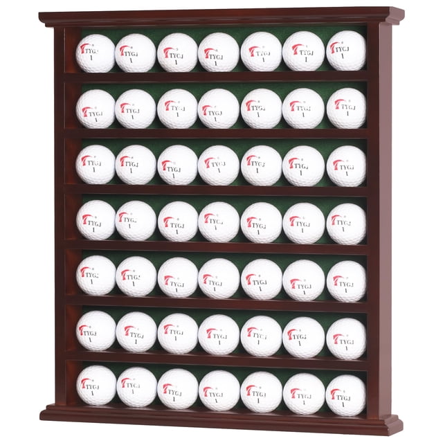 DisplayGifts Golf Gift 49-Golf Ball Display Case Cabinet Rack, No Door Open Rack Mahogany Finish