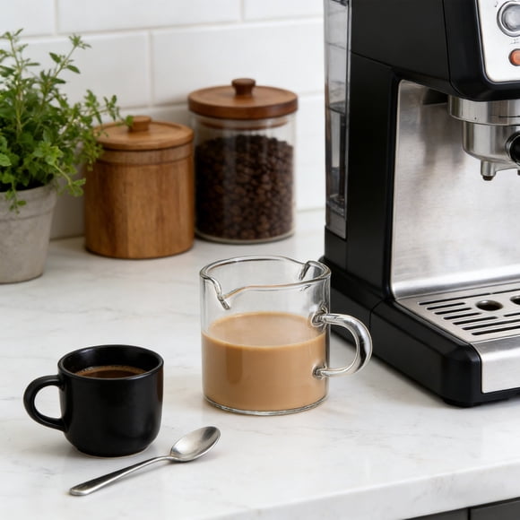 Coffee Cups Set of 2, 4 Ounce Double Spout Shot Glasses with Handles for Coffee and Milk
