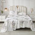 thumbnail image 4 of Move Over 4 pcs White Floral Sheet Set King Pastoral Style Fitted Sheet Flowers Pattern All Around Elastics Deep Pocket Sheet, 4 of 8