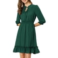 thumbnail image 2 of INSPIRE CHIC Women's Layered Ruffle Hem 3/4 Sleeves Smocked Chiffon A-Line Dress M Dark green, 2 of 8