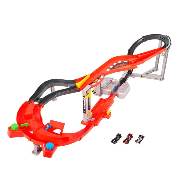 Hot Wheels Racing Formula 1 Downhill Circuit Race with 3 F1 Die-Cast Toy Cars in 1:64 Scale