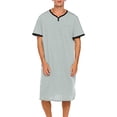 thumbnail image 2 of Chemise de Nuit Texturée en Coton pour Hommes, Robe de Nuit à Manches Courtes, Longue Robe, Blouse à Col en V, Haut de Pyjama, Coupe Ample et Décontractée, Confort, Chemise de Nuit Décontractée avec Poches, 2 of 6