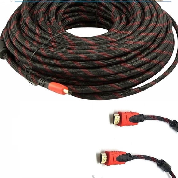 CableVantage Câble HDMI Premium 100 Pieds pour Téléviseur HD 3D DVD HDTV LCD HD TV 1080P v1.4 Haute Vitesse Tressé Nylon Câble HDMI Tressé Rouge