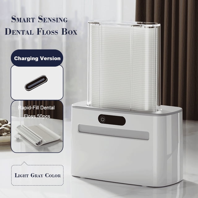 Distributeur de Fil Dentaire Automatique / Boîte de Fil Dentaire Intelligent avec Stockage Automatique de Fil Dentaire / Batterie & Versions Rechargeables USB / Fil Dentaire Numérique Compact / Contient 100 Cure-Dents de Fil Dentaire / 13x11.5x9cm