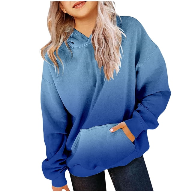 MIASHUI Chandails à Manches Longues Dégradés pour Filles, Bleu, 11-12 Ans