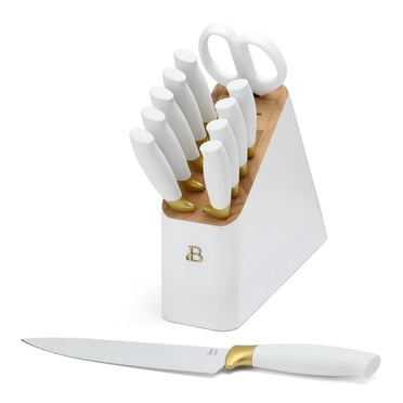 12-Piece Soft Grip White & Gold Cutlery Block Set