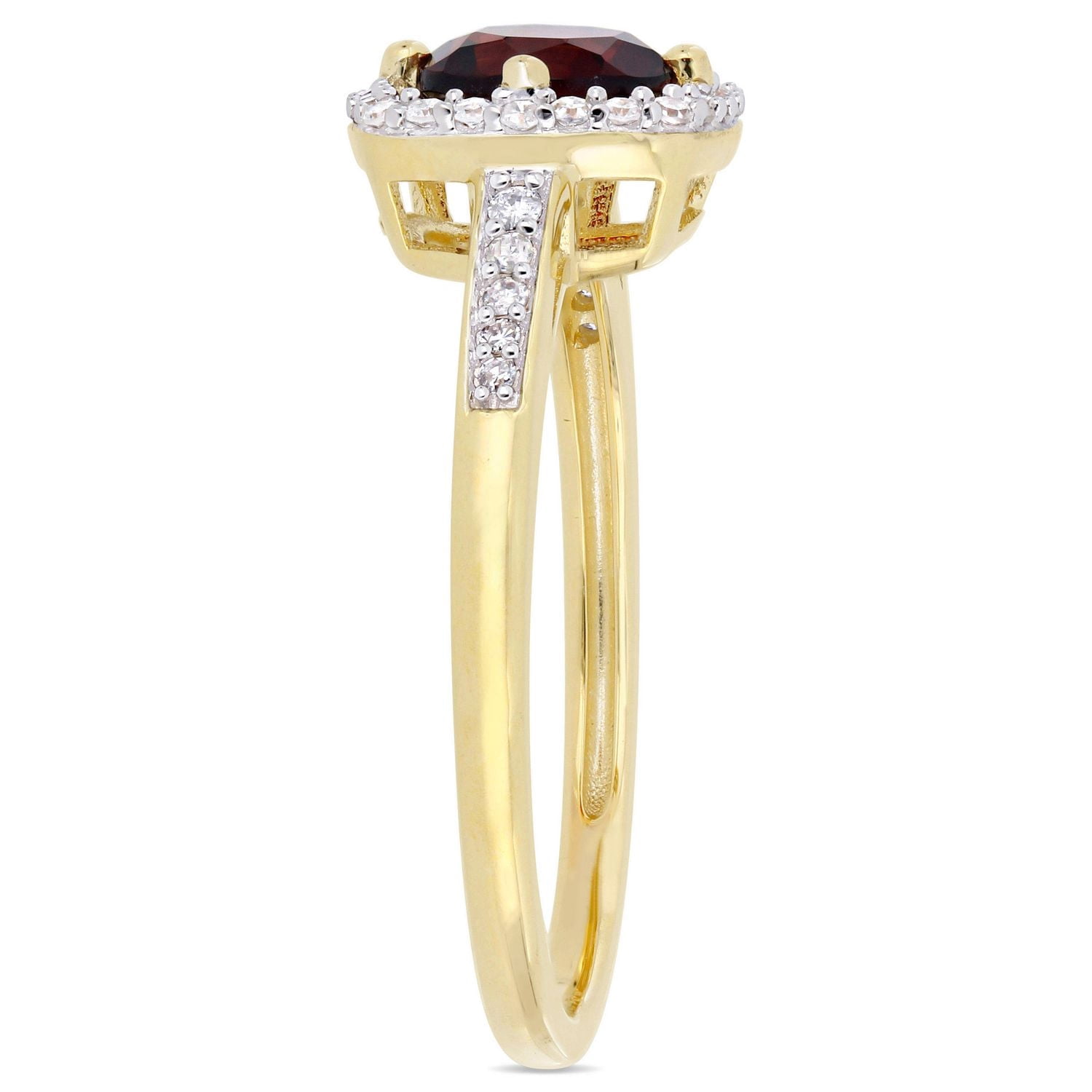 Bague auréole Tangelo avec grenat 1 CT PBT et diamants 1/7 CT poids total en or jaune 10K
