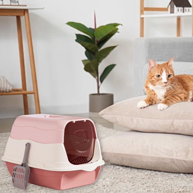 Cat Litter Box,Cat Urine Litter Box,Enclosed Litter Box with Front Door Flap and Scoop,Covered Kitty Litter Box with Handle and Buckles for Portability and Privacy,Enclosed Kitty Litterbox High Wall