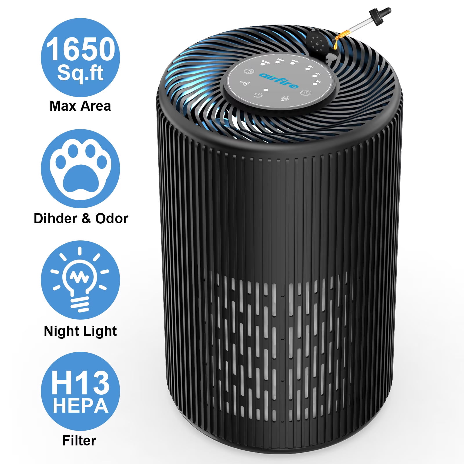 Refurbished AirFire AP201 HEPA Air Purifier for Home up to 1650 Sq.ft, Black