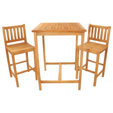 Sunnydaze Ensemble de Bar d'Extérieur en Bois de Teck 3 Pcs - Brun