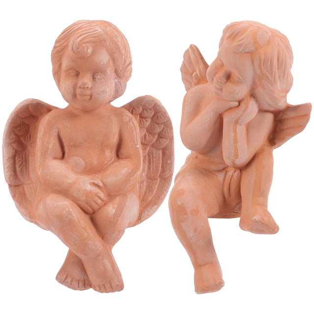 2 Pcs Adorables Ornements d'Ange Poterie Petit Ange Décoration de Pot de Fleurs pour la Maison