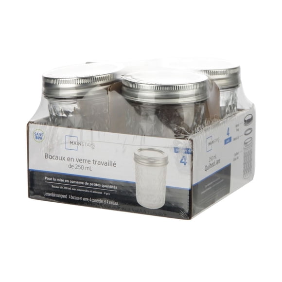 Mainstays Clear Glass Canning Jars, 250ml, 4 Pieces