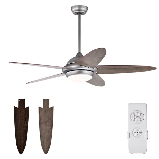 Patiojoy 52" Ceiling Fan with Light and Remote Control Indoor Modern Ceiling Fan with Quiet Reversible ETL Motor Silver