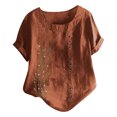 thumbnail image 1 of Birdeem Femmes Manches Courtes Décontracté Col Rond Imprimé Ample Bouton Tunique Chemise Blouse Hauts, 1 of 1