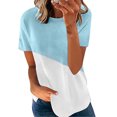 thumbnail image 1 of T-shirt pour Femmes à Blocs de Couleur, Manches Courtes, Haut pour Femmes à Manches Colorées, Blouse à Col Rond, Bleu, M, 1 of 6