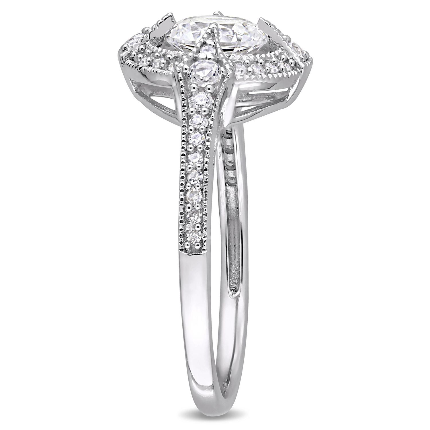 Bague de fiançailles Miabella avec saphir blanc synthétique 1-1/6 CT PBT et diamants 1/6 CT poids total en argent sterling