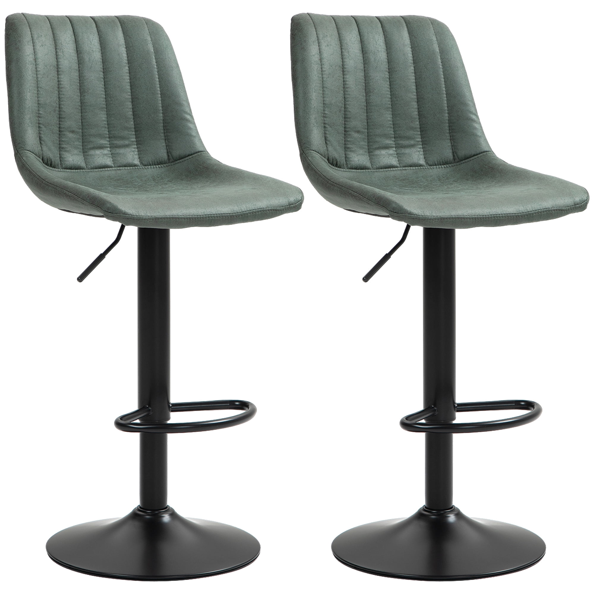 HOMCOM Adjustable Bar Stools Set of 2, Leathaire Swivel Barstools w/ Back