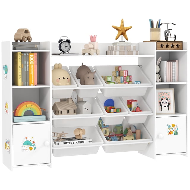 Qaba Kids Toy Storage Organizer with 8 Removable Storage Bins, White